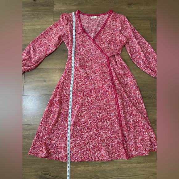 Max Studio Floral Dot Print Balloon Sleeve Wrap Dress In Dark Pink Size Large - Picture 8 of 10